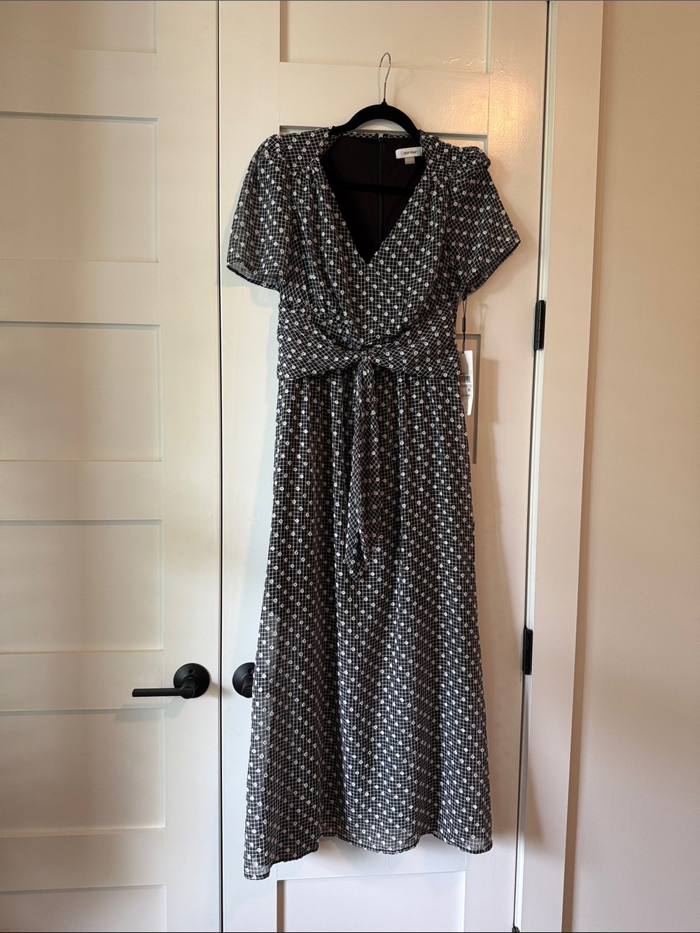 Calvin Klein Black & White Printed Maxi Wrap Dress